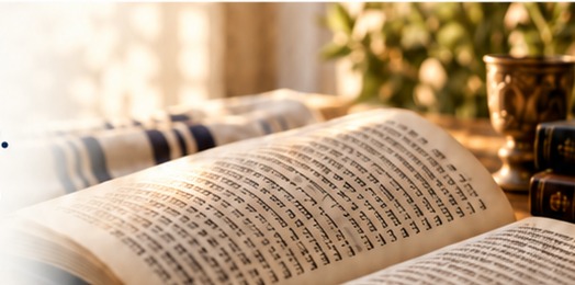 An open Hebrew text in warm natural light